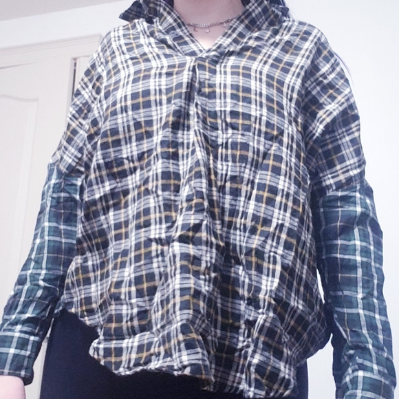 French Connection Plaid Patchwork V-Neck Flannel Blouse - Picture 6 of 14